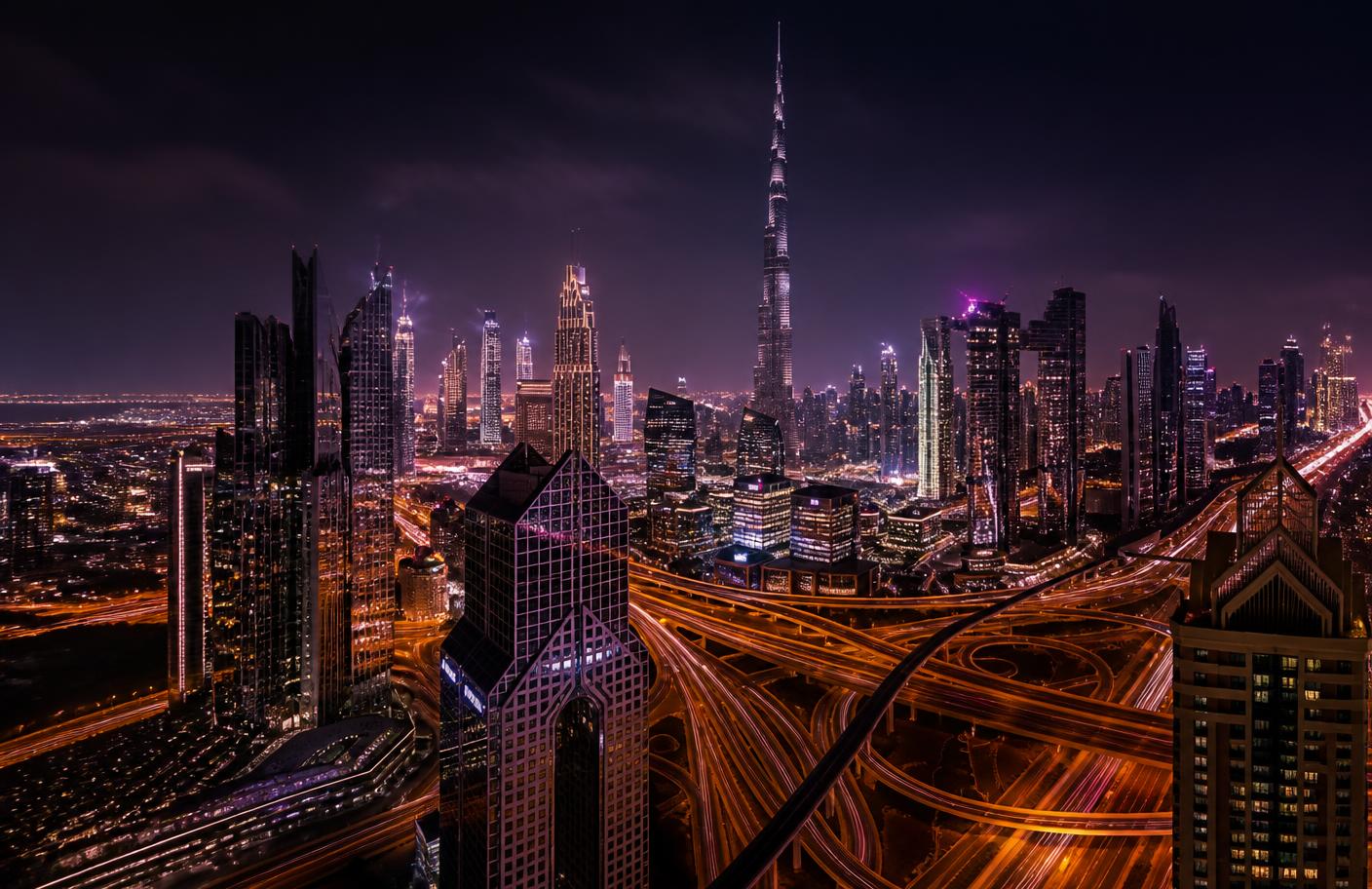 Dubai skyline at night near the TrustIQ head office