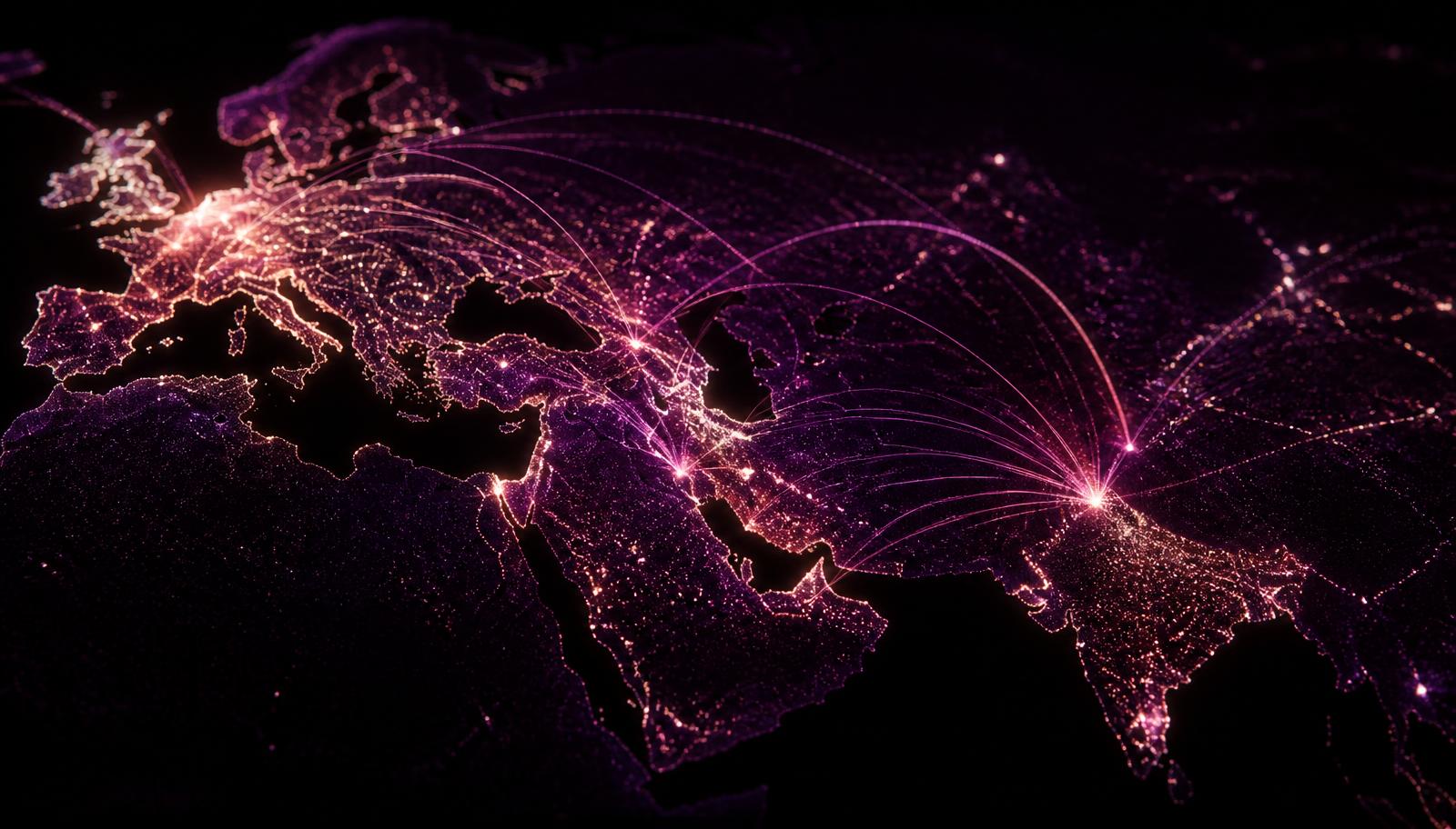 Illustrated map showing TrustIQ delivery hubs across the Middle East, USA and India